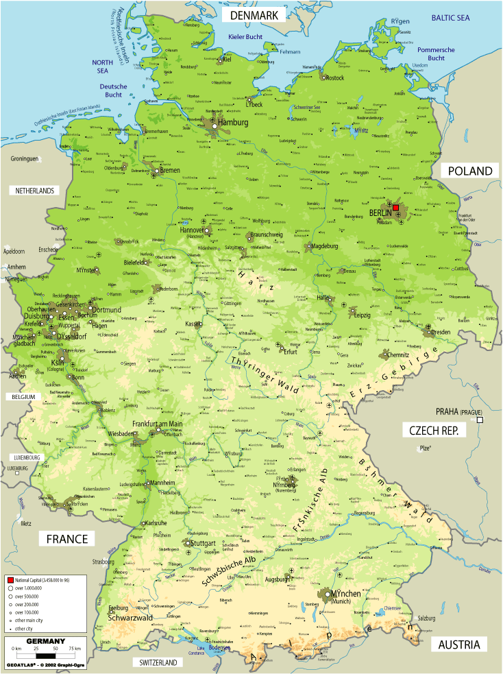 physical map of Germany