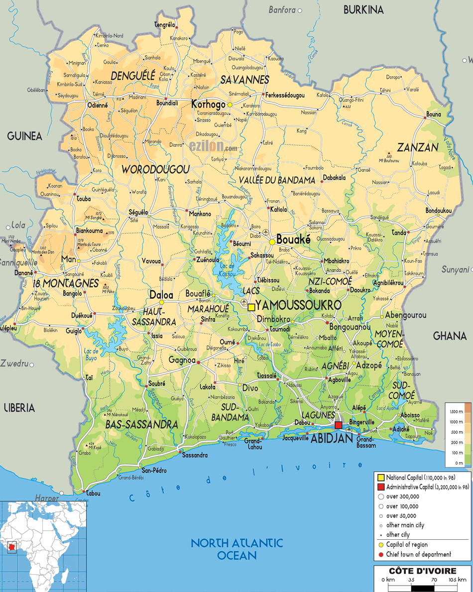 Ivory Coast physical map