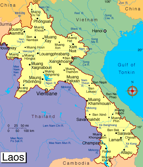 map of Laos