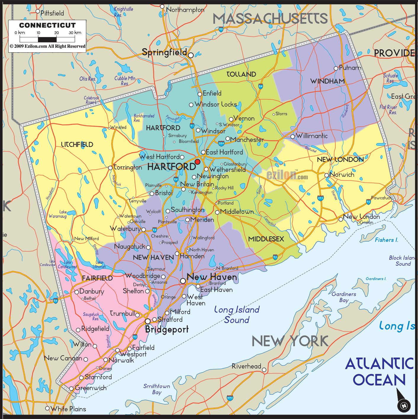 Connecticut Coastal Towns Map Connecticut Map And Connecticut Satellite Image