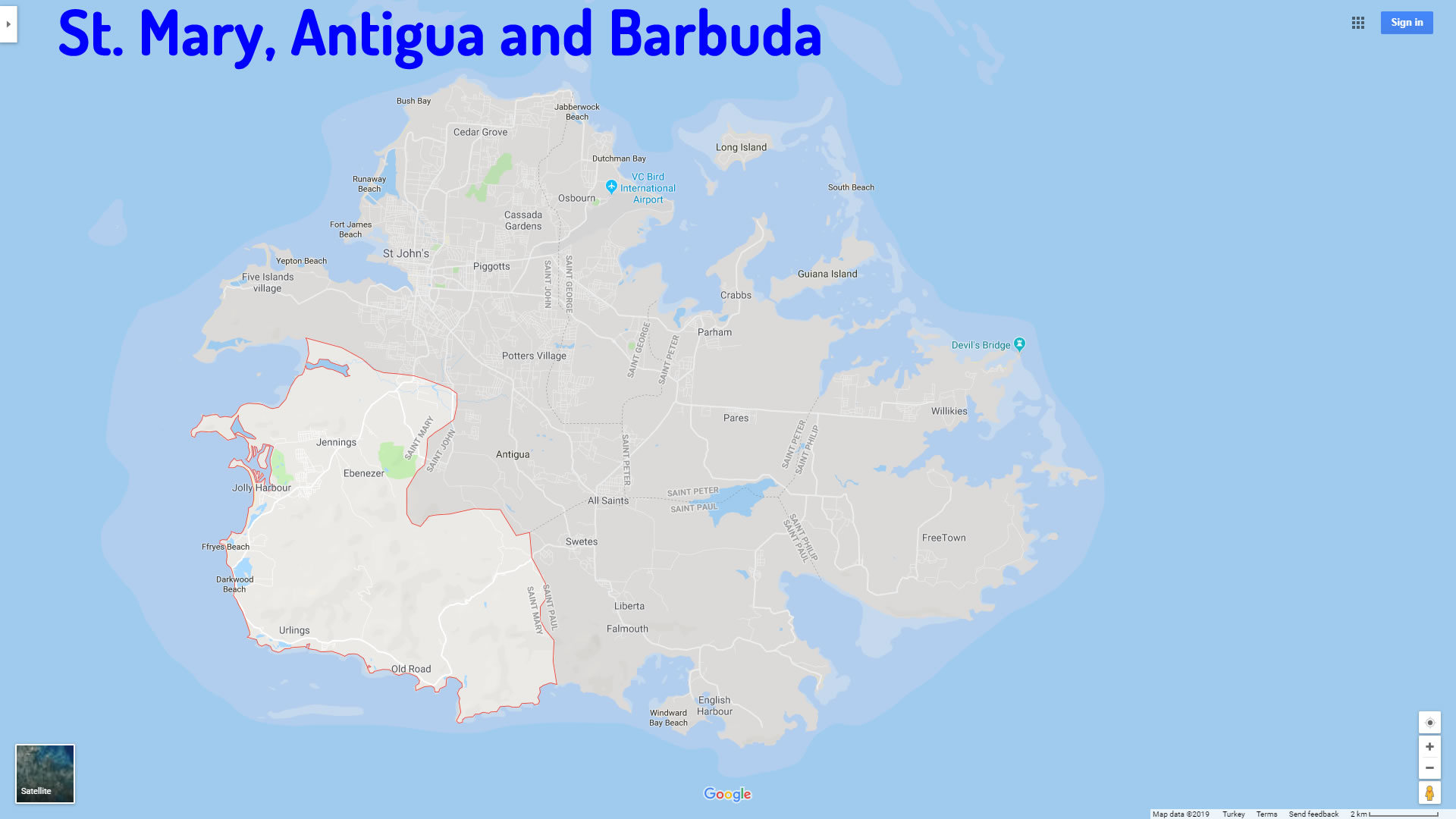 St Mary map Antigua and Barbuda