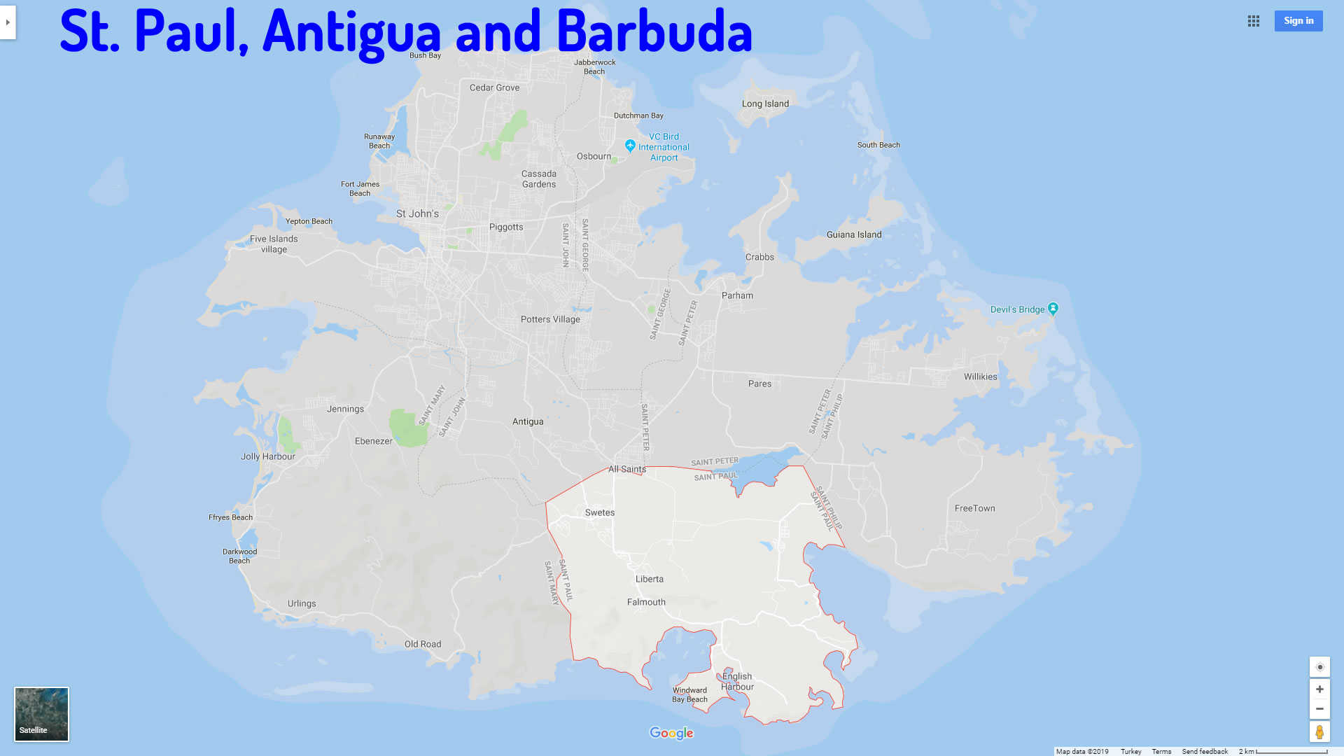 St Paul map Antigua and Barbuda