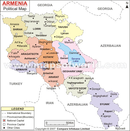 political map of armenia