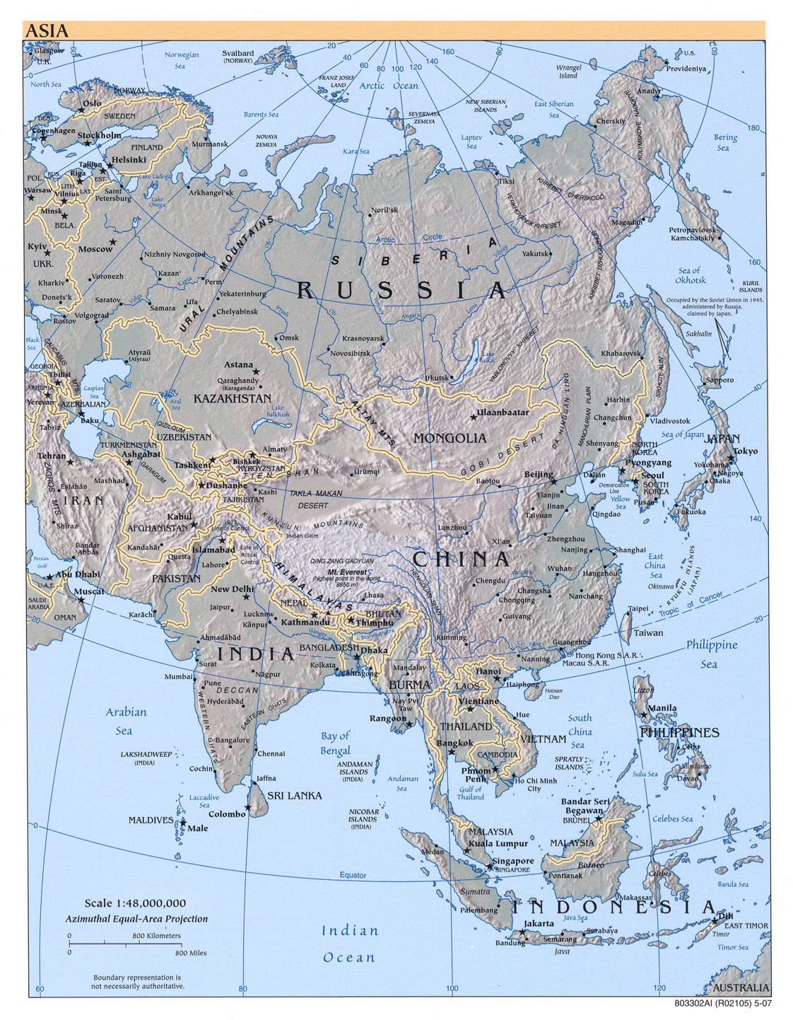 asia physical map 2007