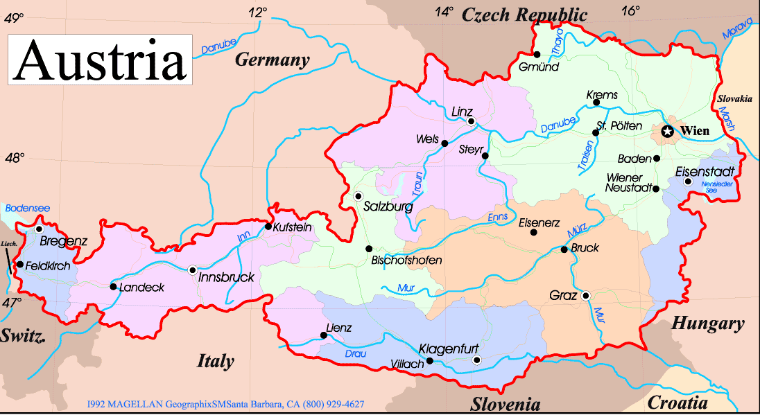 Austria Major Cities Map