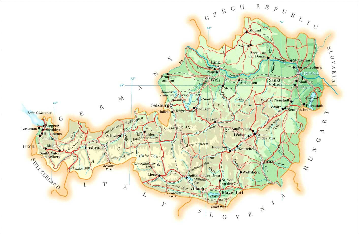 Map Google Austria – Topographic Map of Usa with States