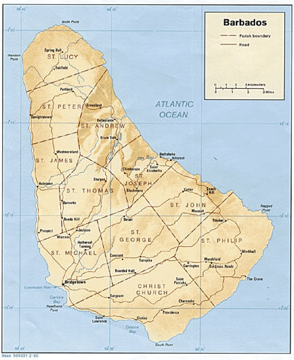 Barbados Shaded Relief Map