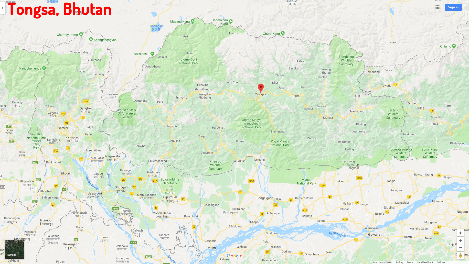 Tongsa map Bhutan