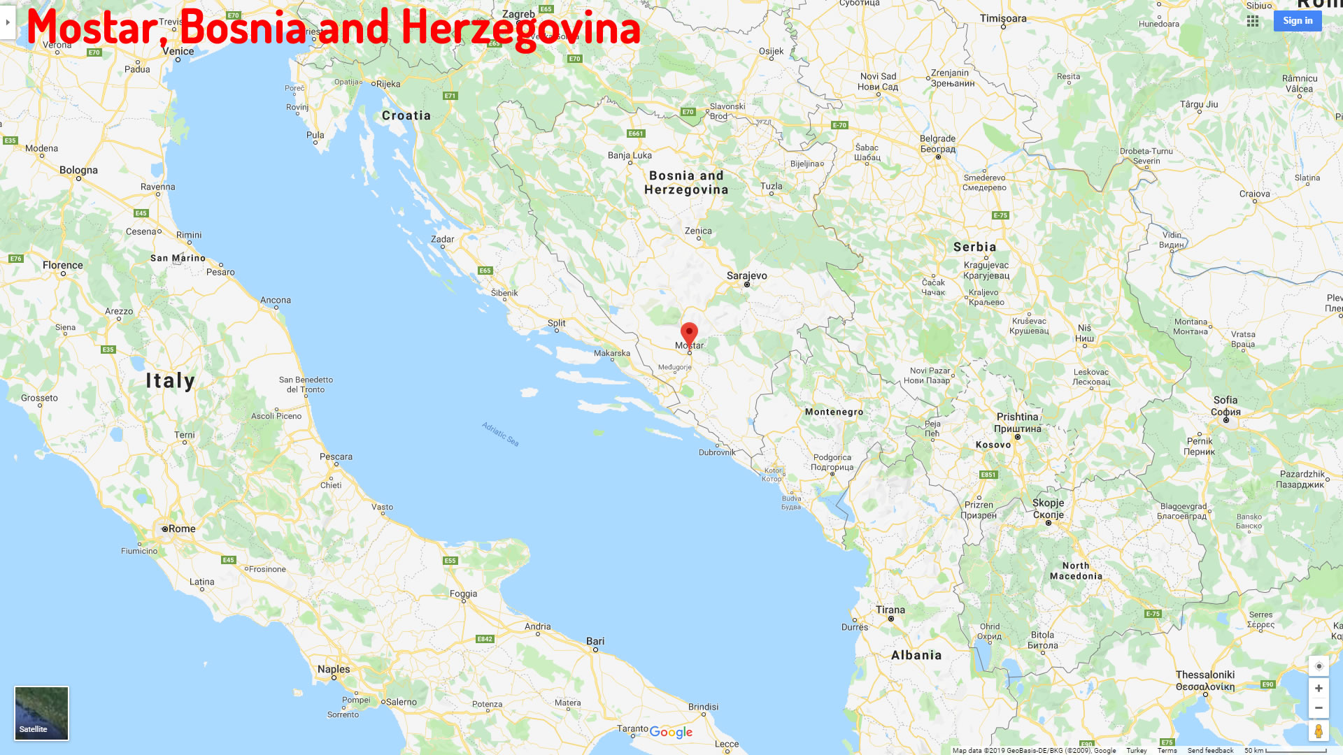 Mostar map Bosnia and Herzegovina