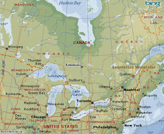Timmins map canada