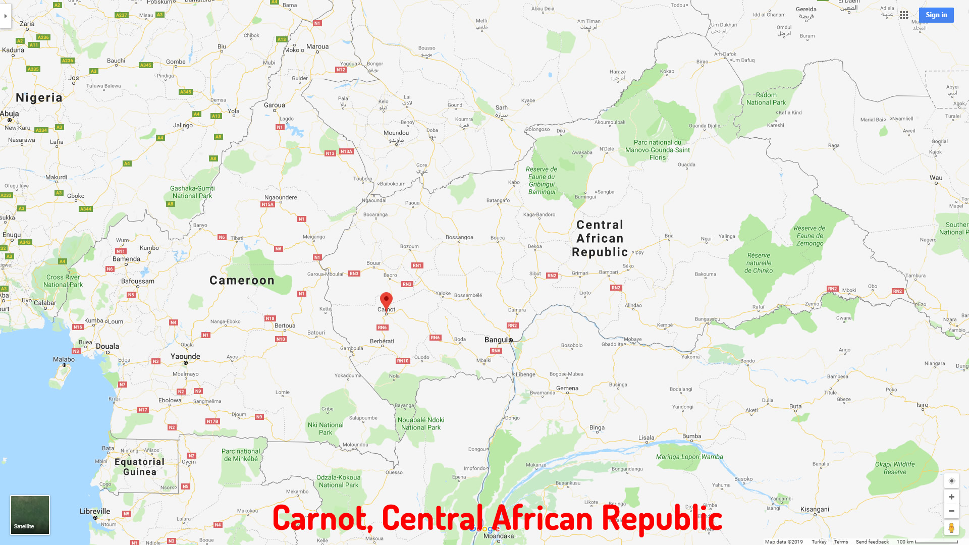 Carnot map Central African Republic