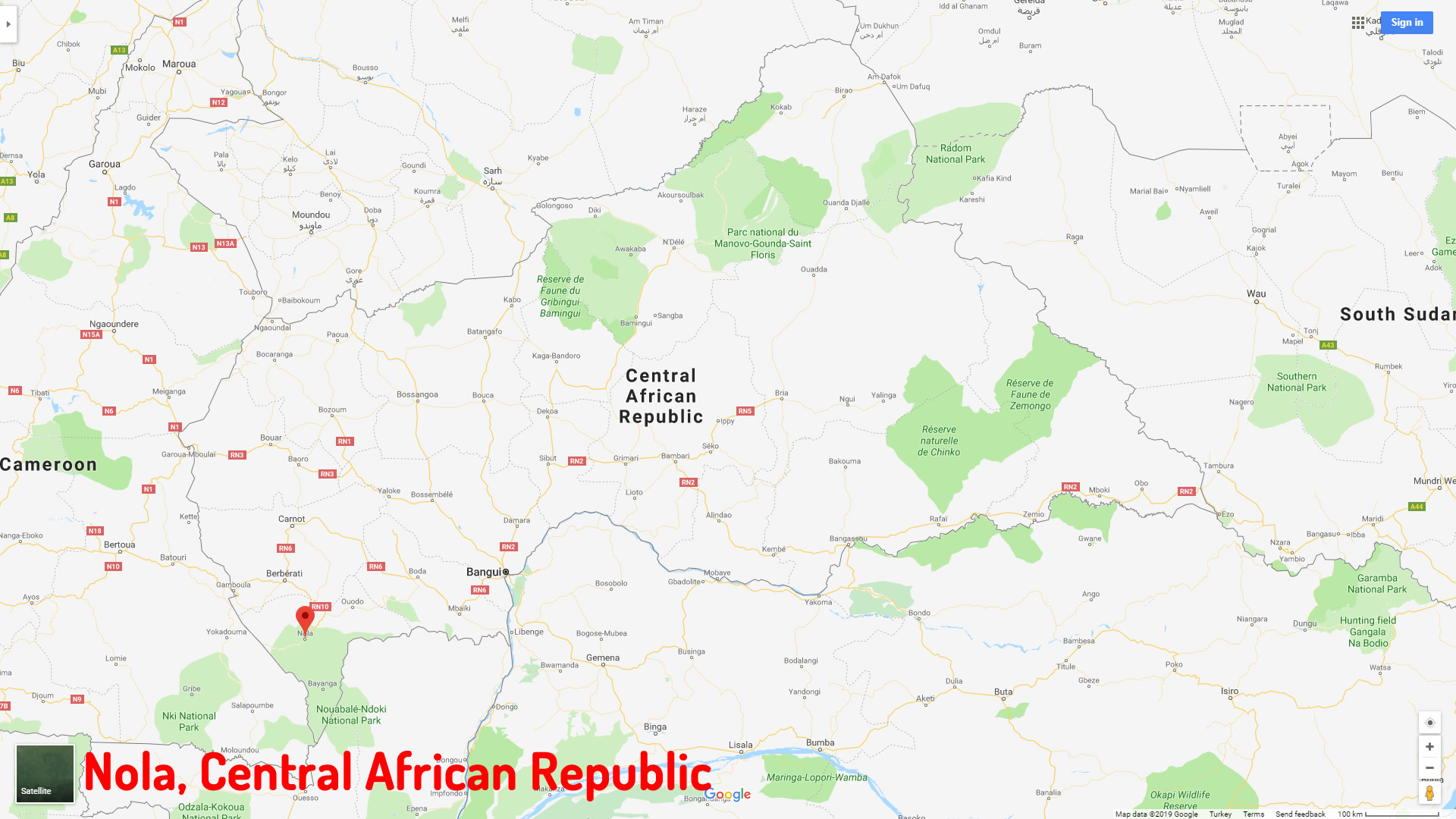 Nola map Central African Republic