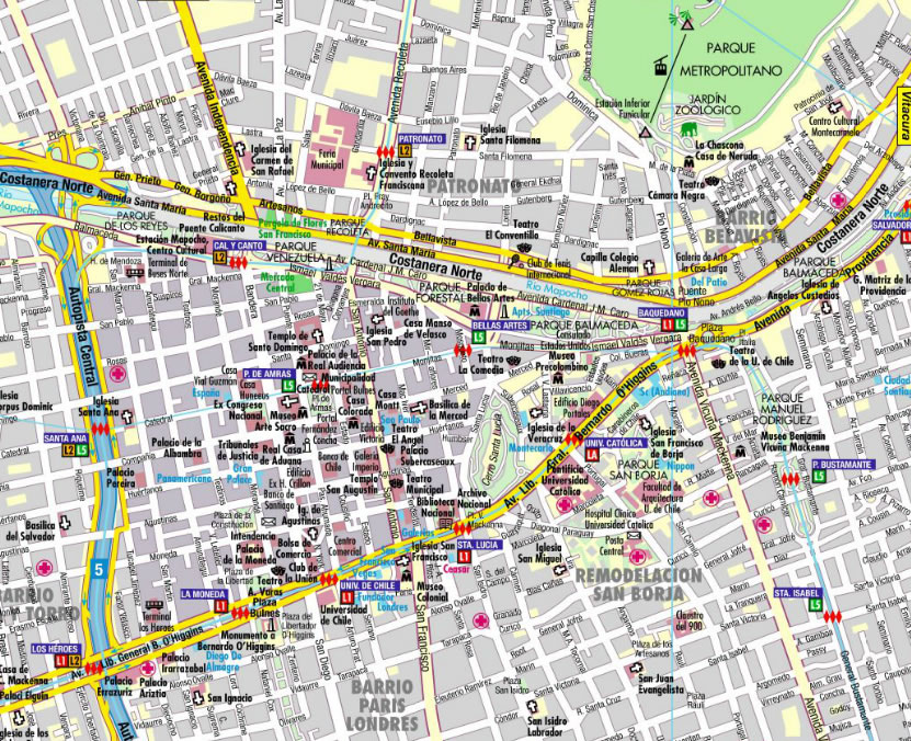 downtown map of santiago