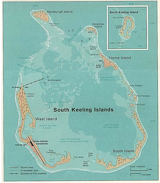 cocos islands map south keeling 1976