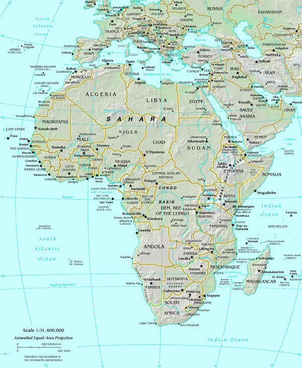 Countries Physical Map of Africa