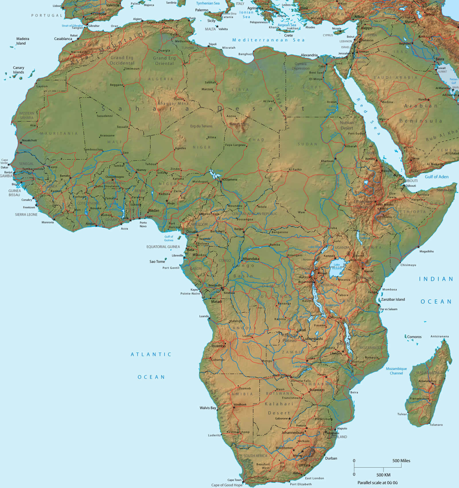 Physical Map of Africa