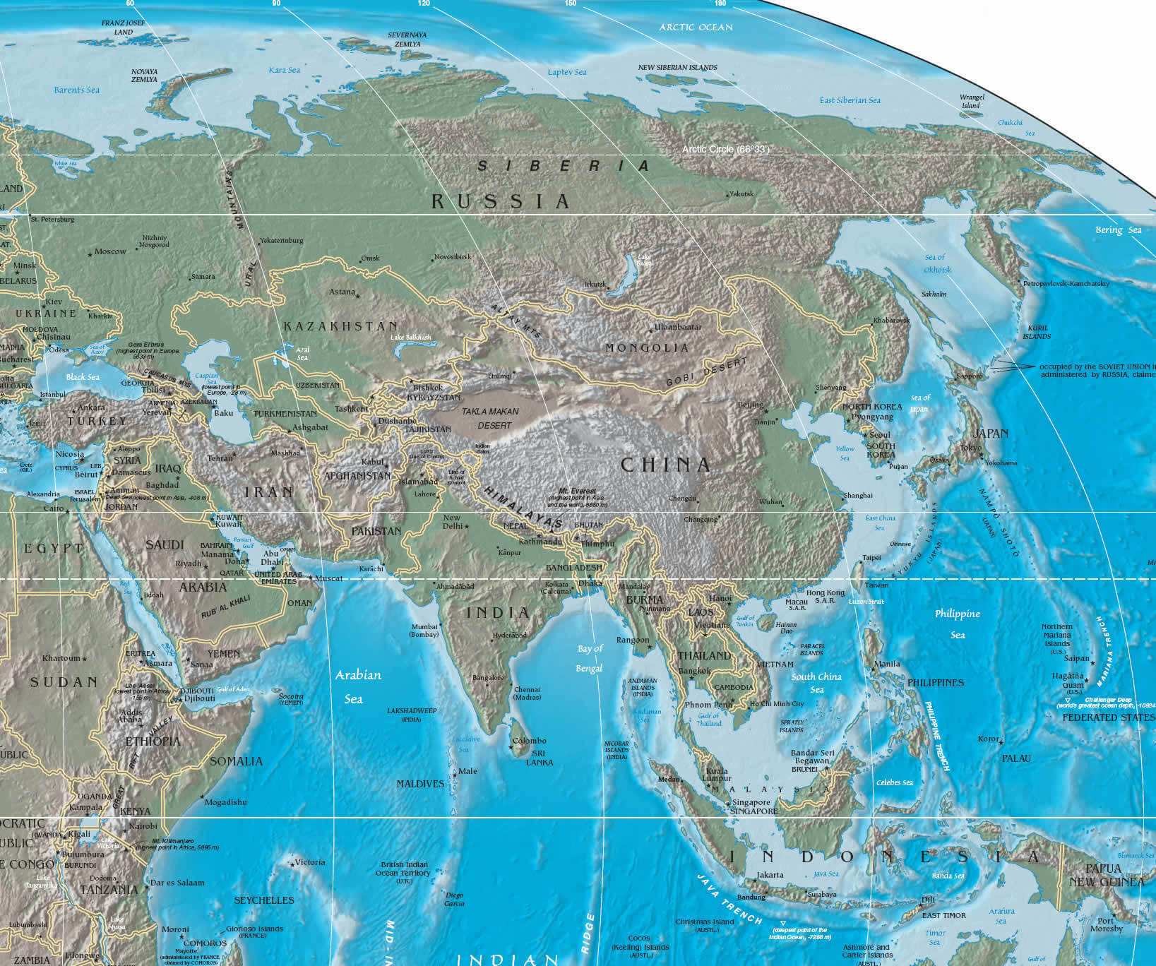 Physical Map of Asia