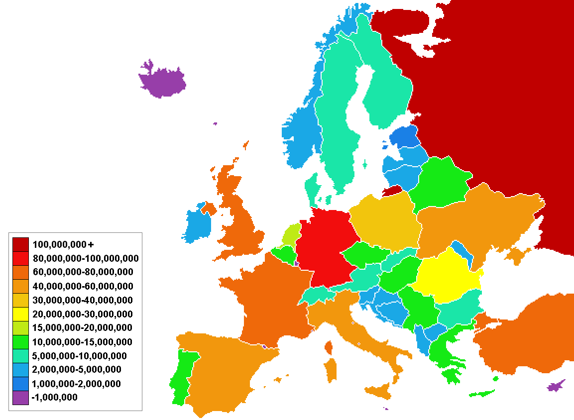 Europe Population Map Countries 2006