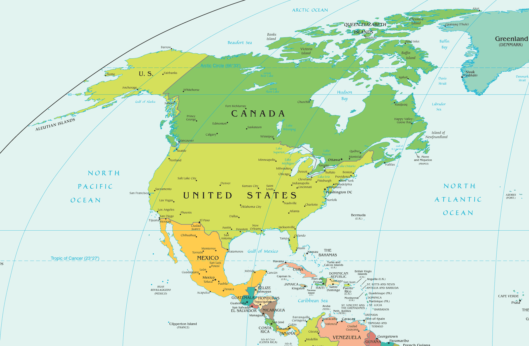 North America Countries Political Map