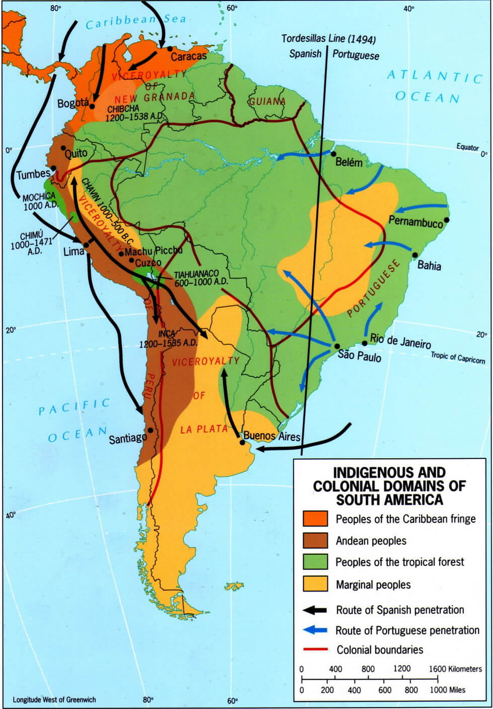 Indigenous Colonial Domains Map South America