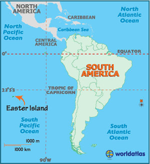 easter island south america map