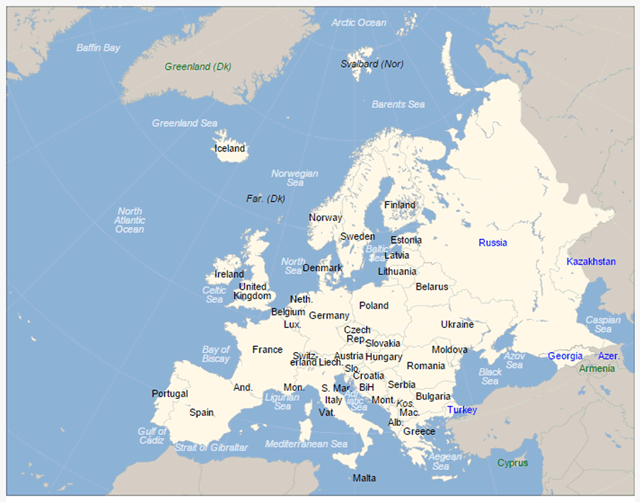 europe countries boundaries map