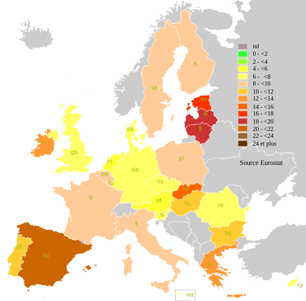 europe eu unemployment map 2010