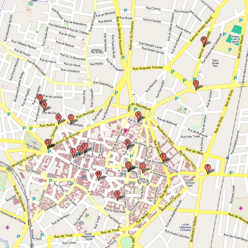 Dijon hotels map