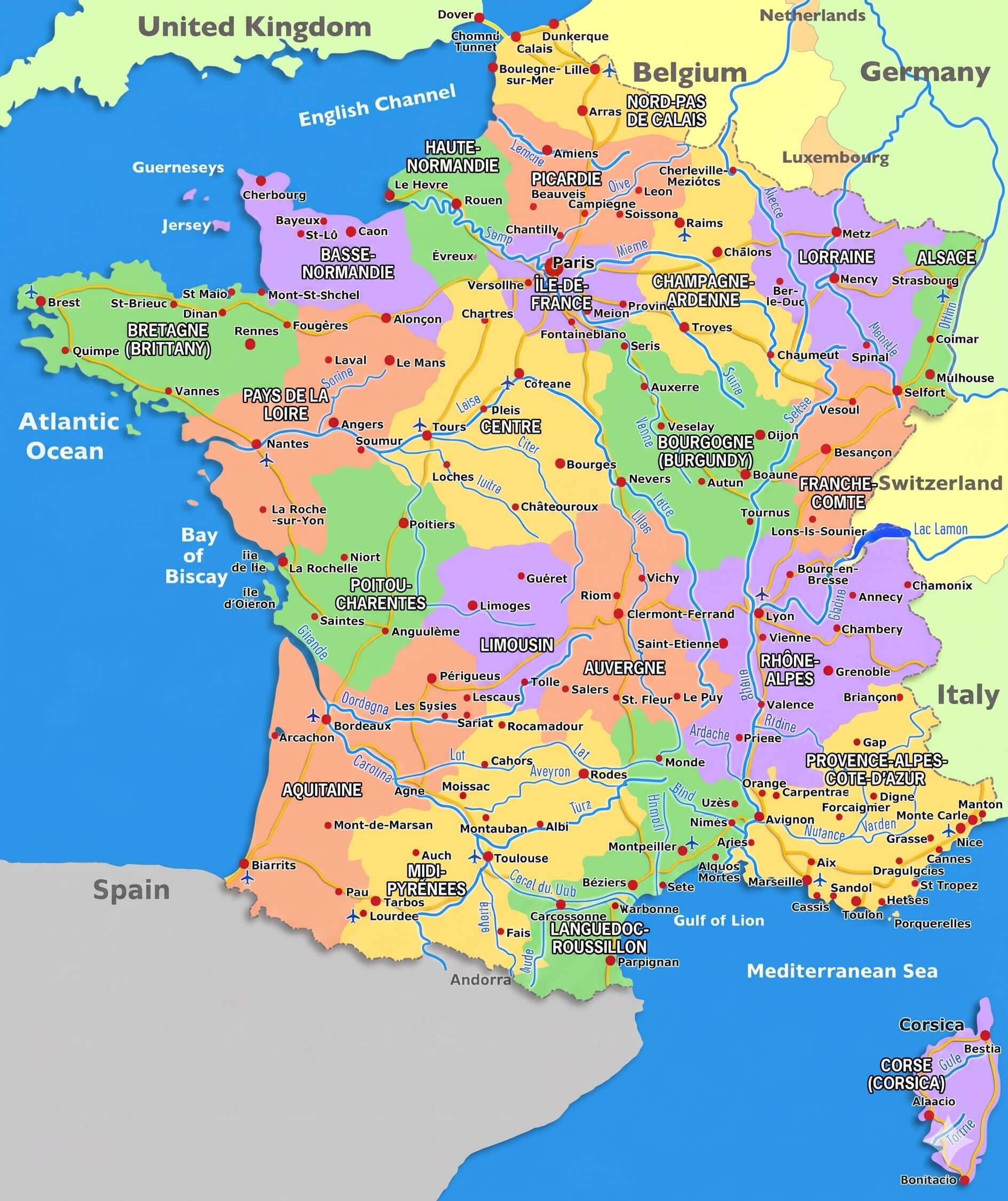 Map of France with rivers