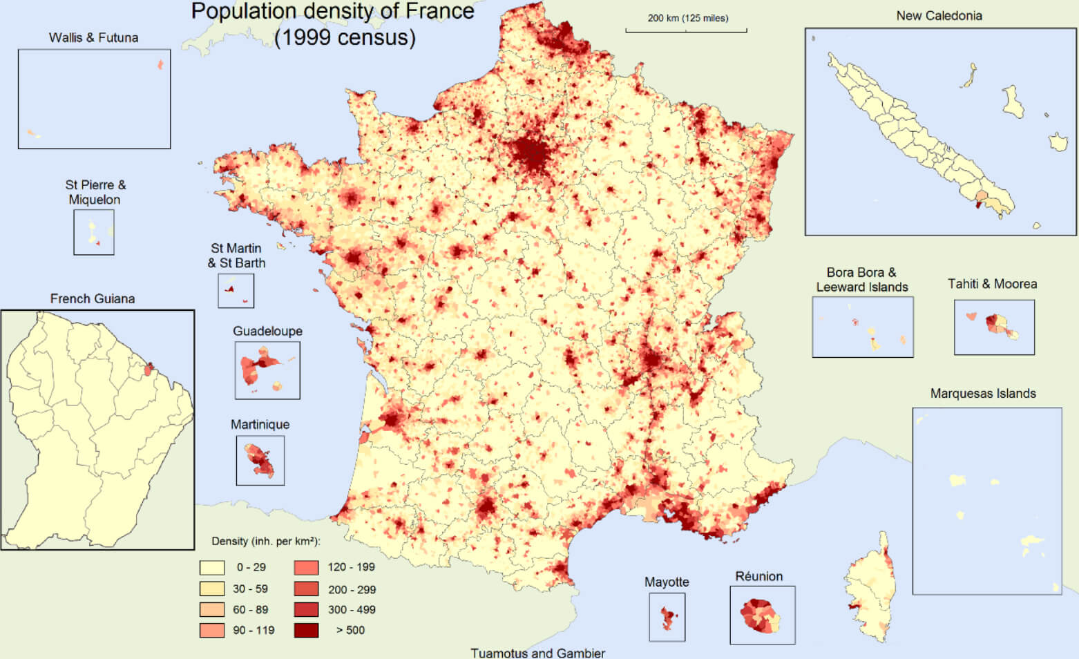 Population density map of France