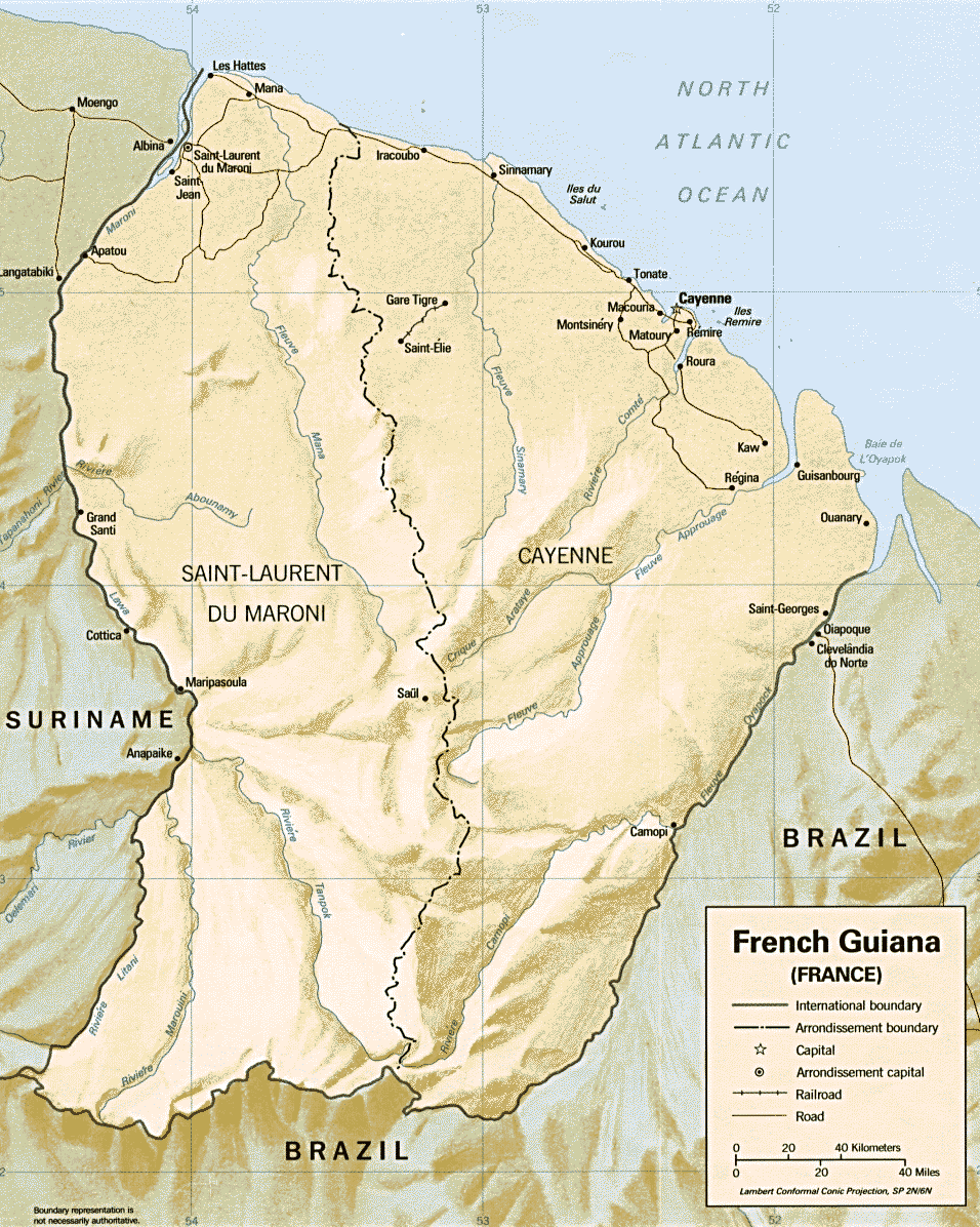 French Guiana Physical Map