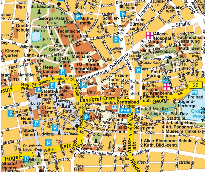 Darmstadt city center map