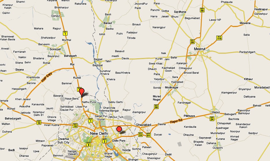 Meerut new delhi Map