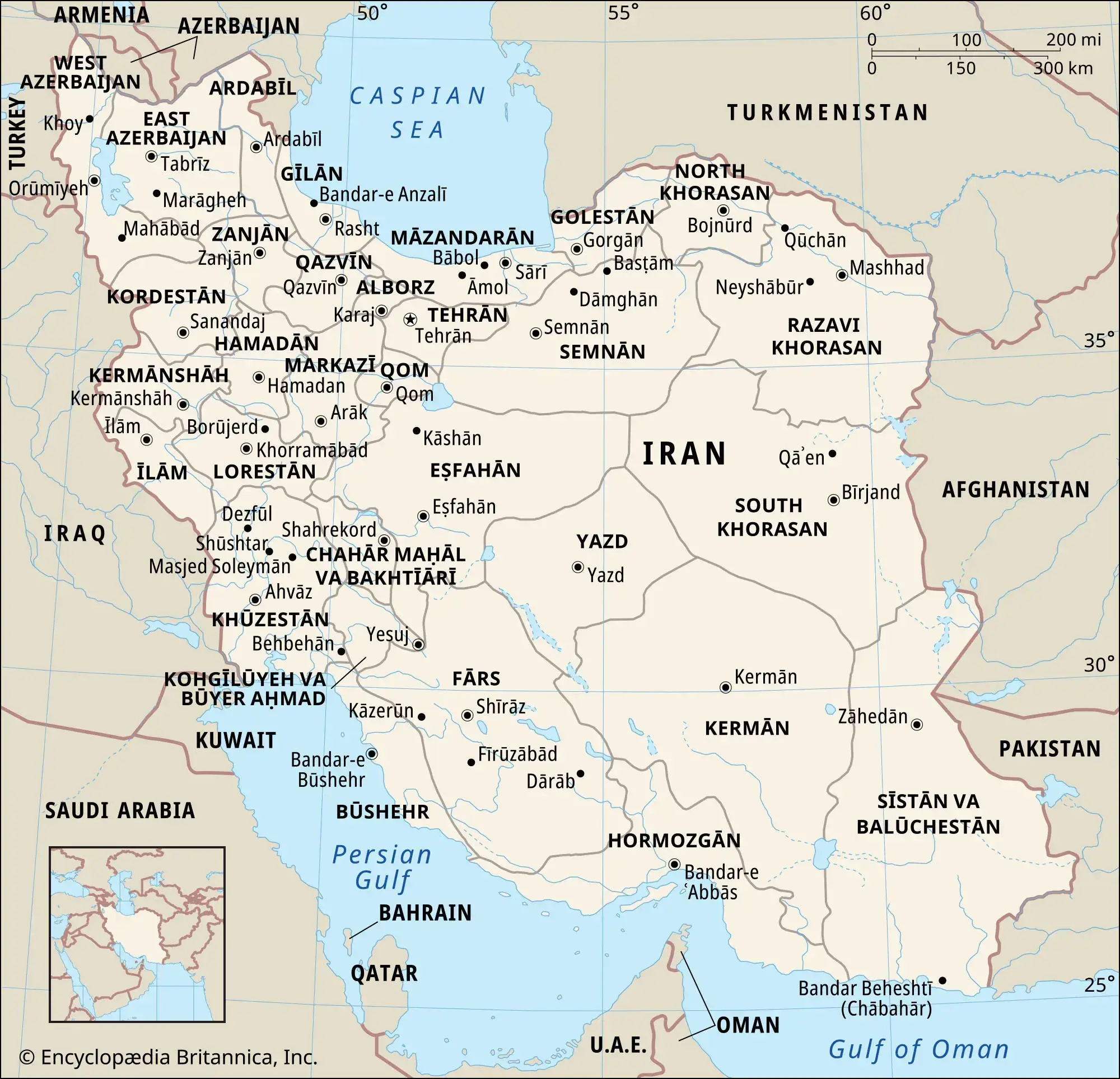 High resolution Iran provinces and cities map