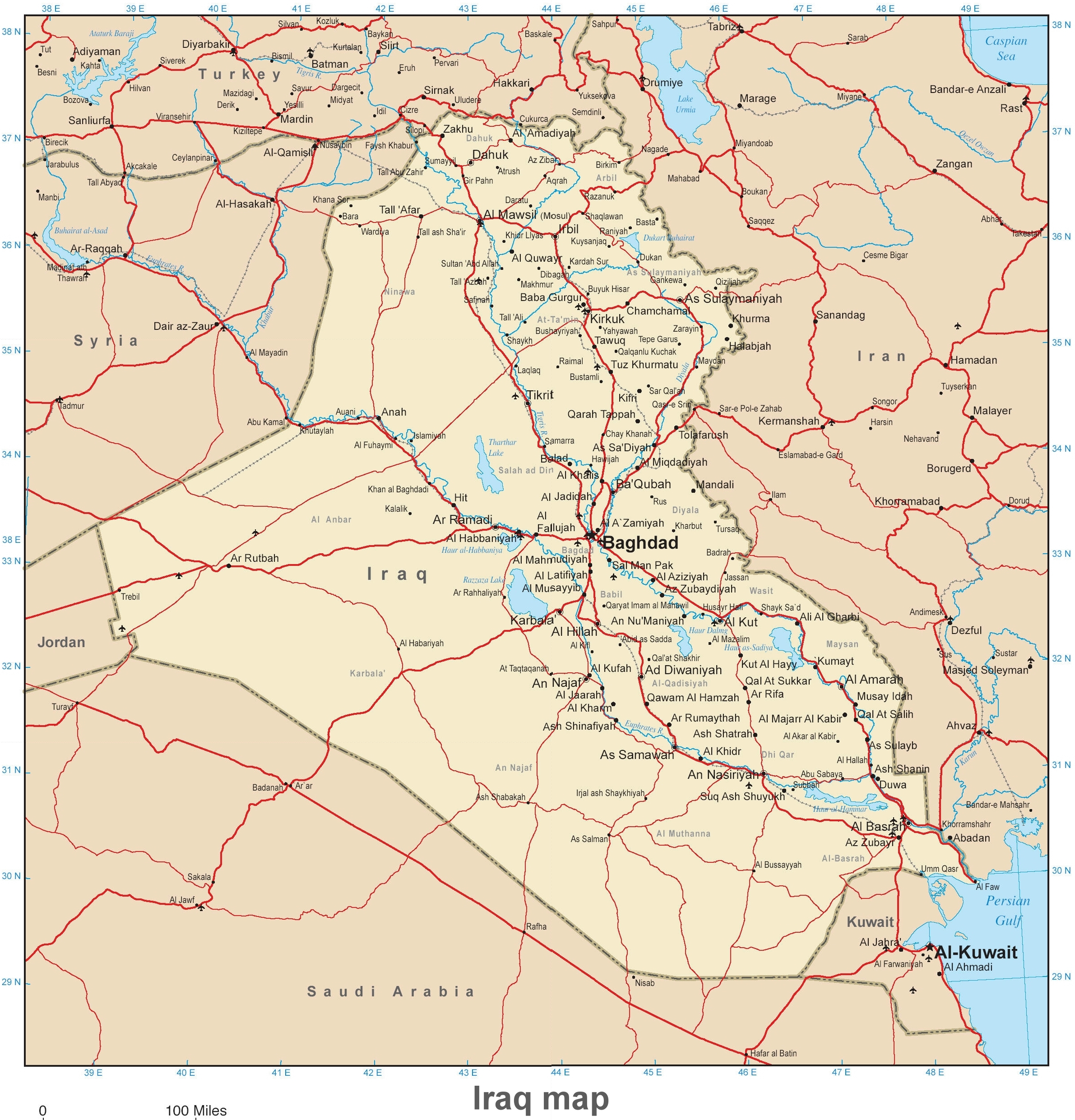 iraq physical map l