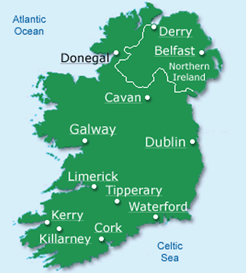 ireland cities map dublin
