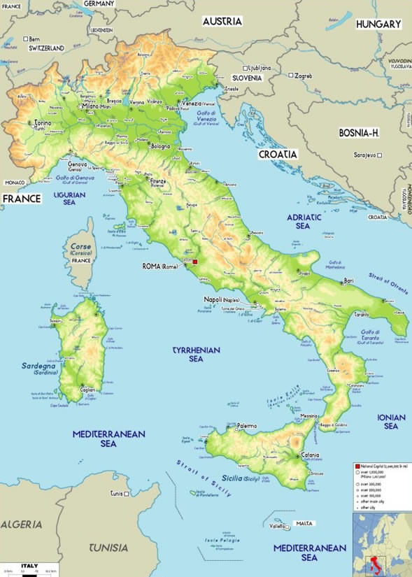 Physical Map of Italy