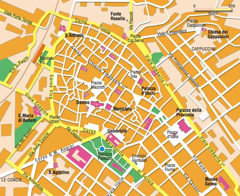 Sassari city center map