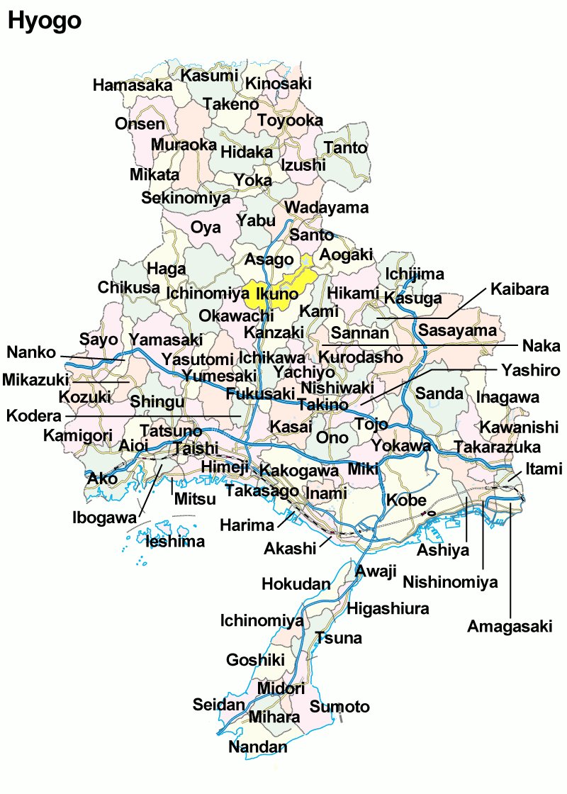 Nishinomiya districts map