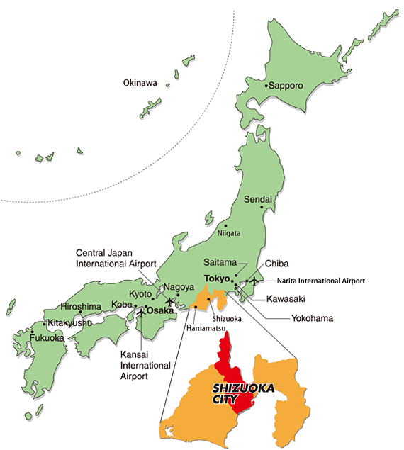 Shizuoka tokyo japan map