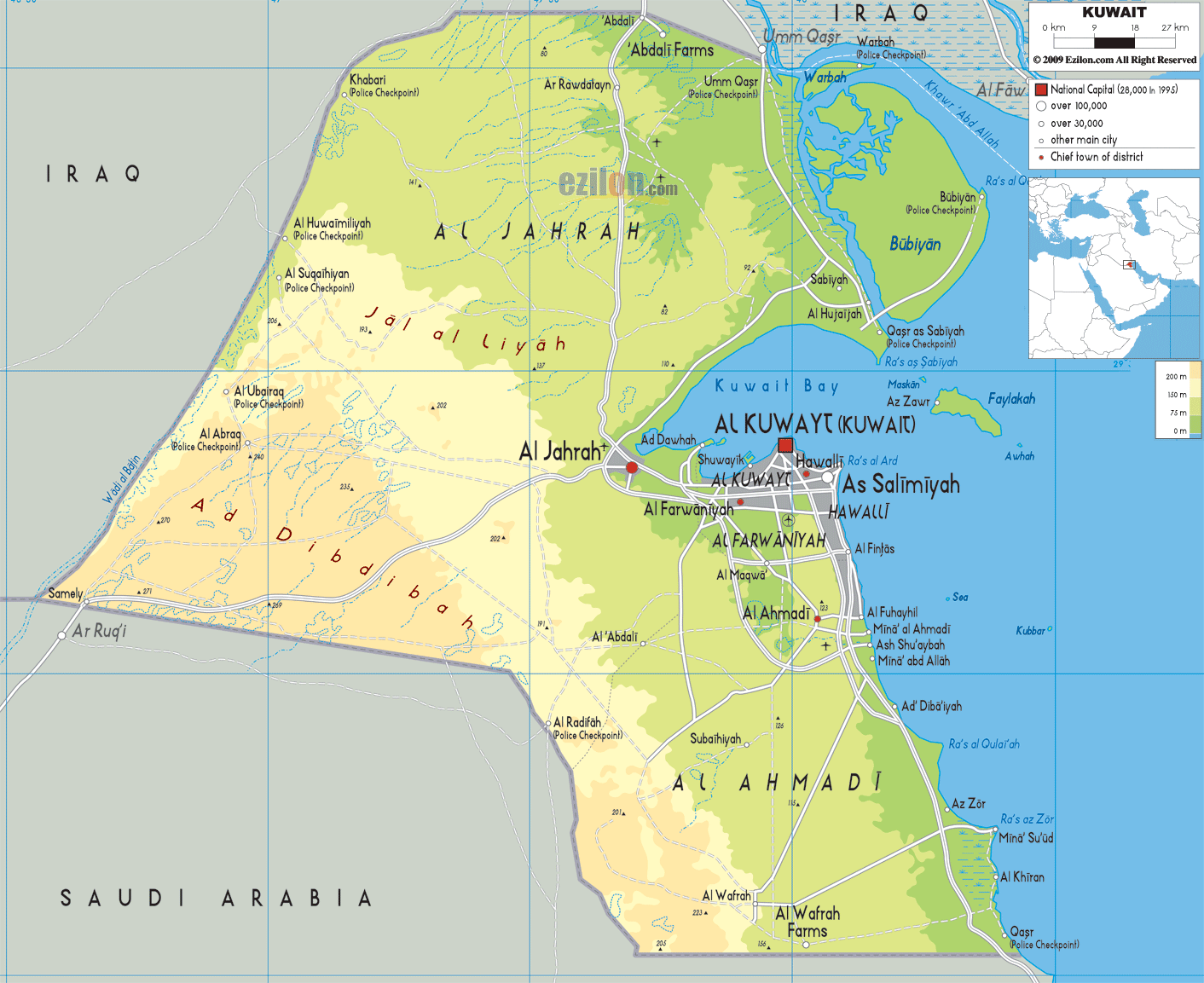 Kuwait physical map