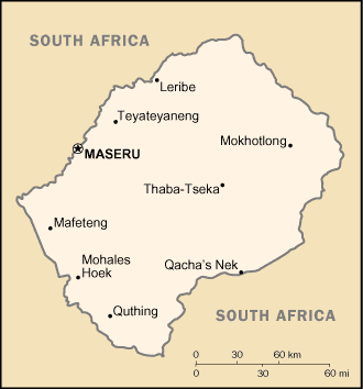 cities map of lesotho
