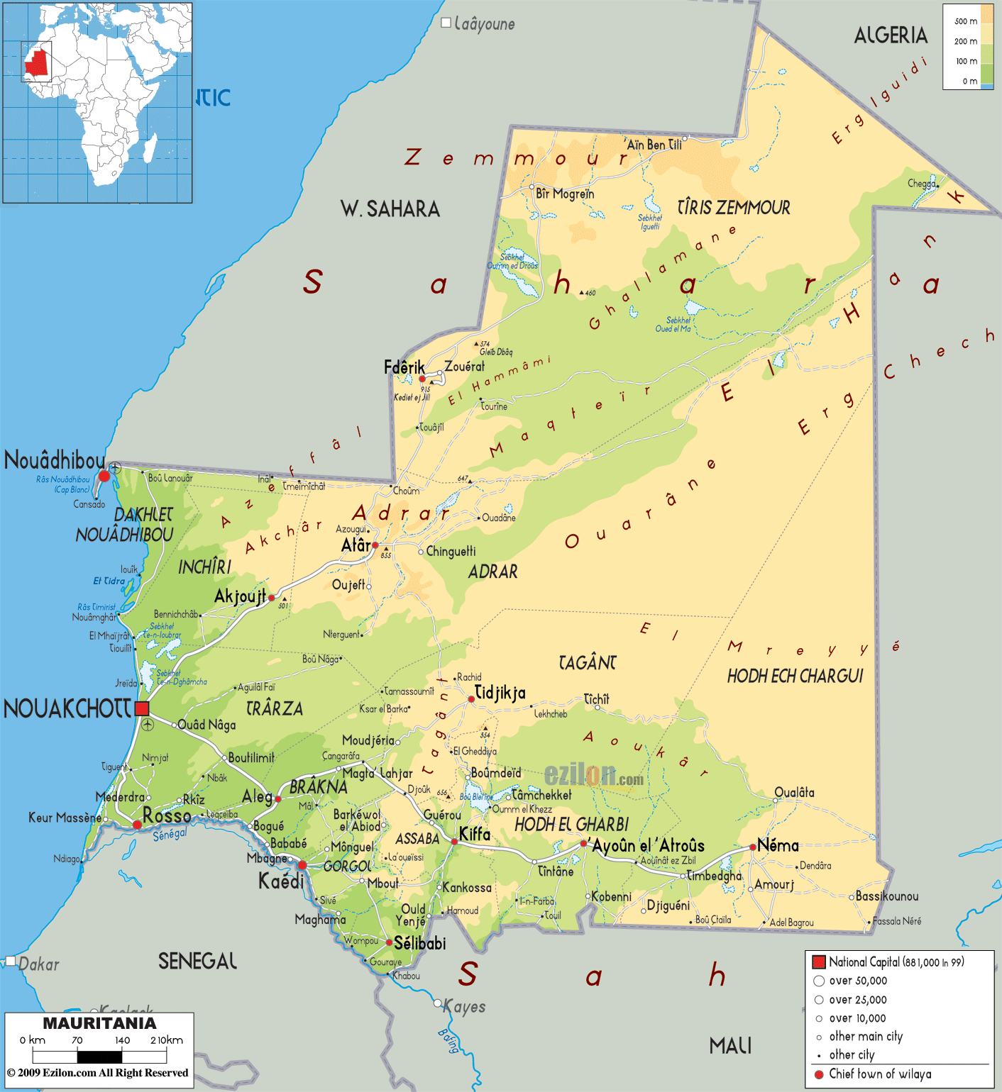 mauritania physical map