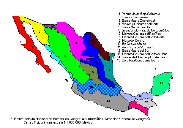 mexico physiographical map