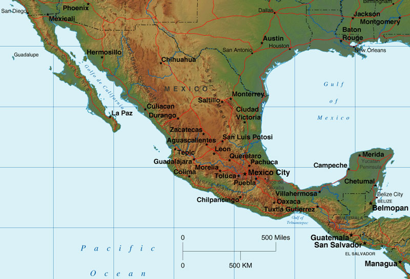 mexico relief map