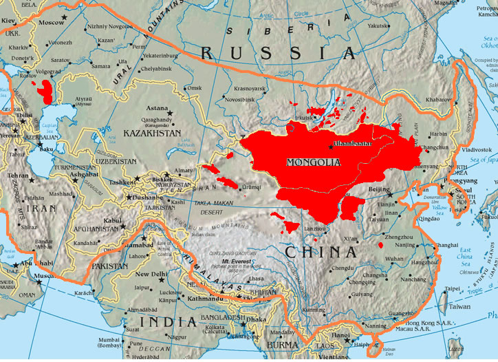 boundary map of of 13th century mongol empire