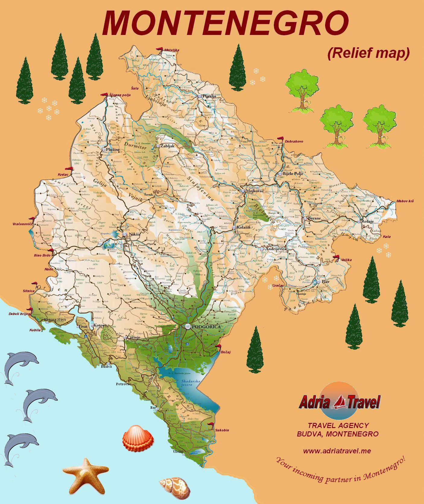 montenegro relief map