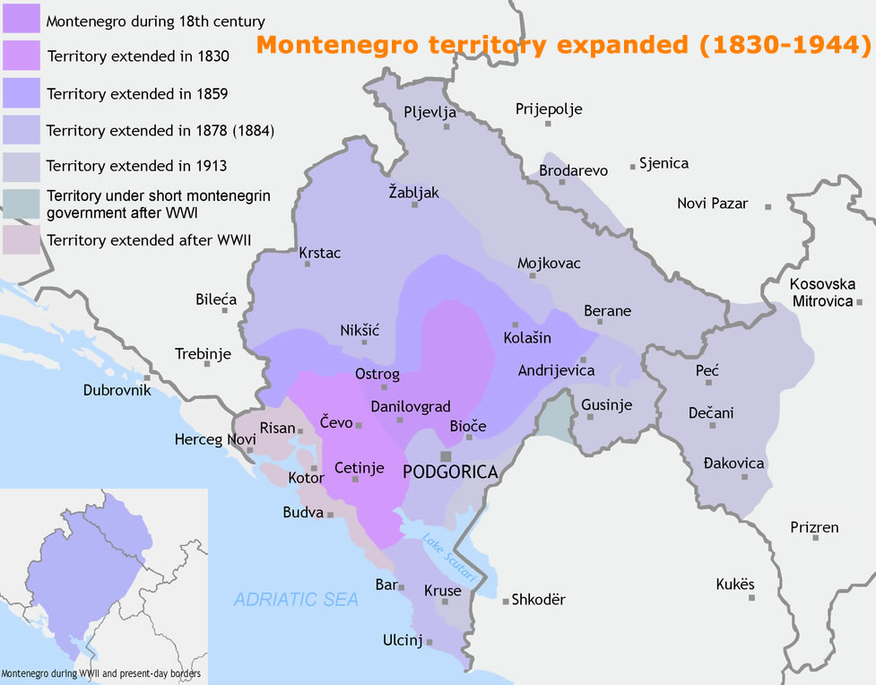 montenegro territory expanded 1830 1944