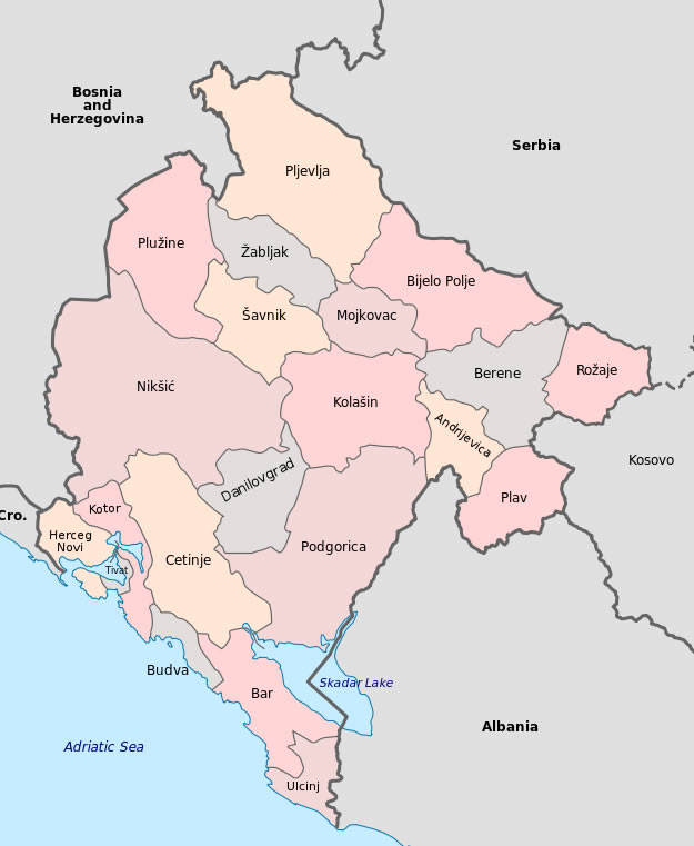 municipalities map of montenegro