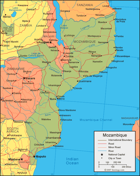 political mozambique map